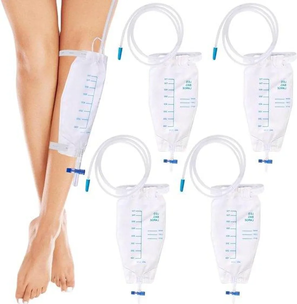 Poche à urine 750ml avec raccord en T et valve de vidange, lot de 4