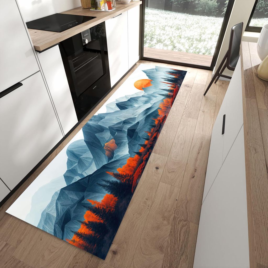 Küchenteppich 80x280cm rutschfest & abwischbar PVC Läufer - Berge Mit Spiegelung