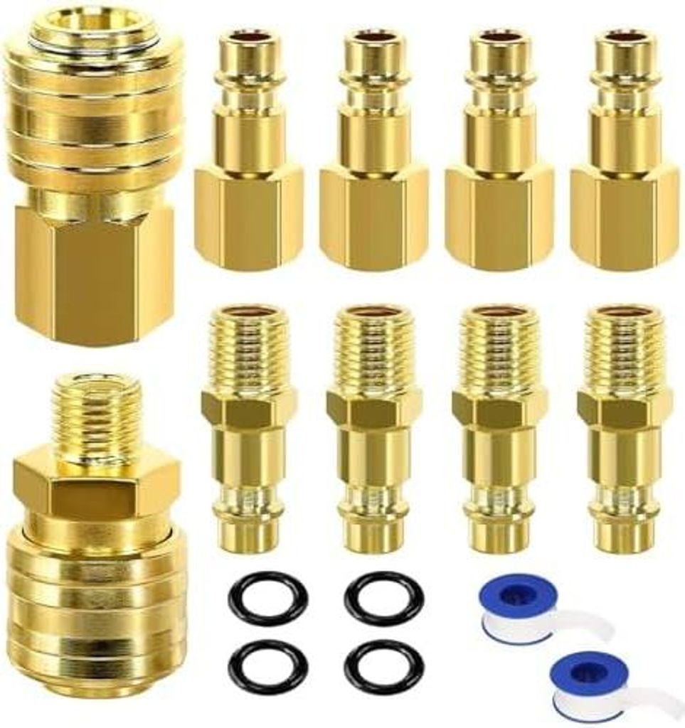 10 Stück Druckluft Schnellkupplung, 1/4 Zoll BSP/NPT Luftkompressor Anschlüsse Schnellanschluss mit Gewinde Euro Druckluftkupplung