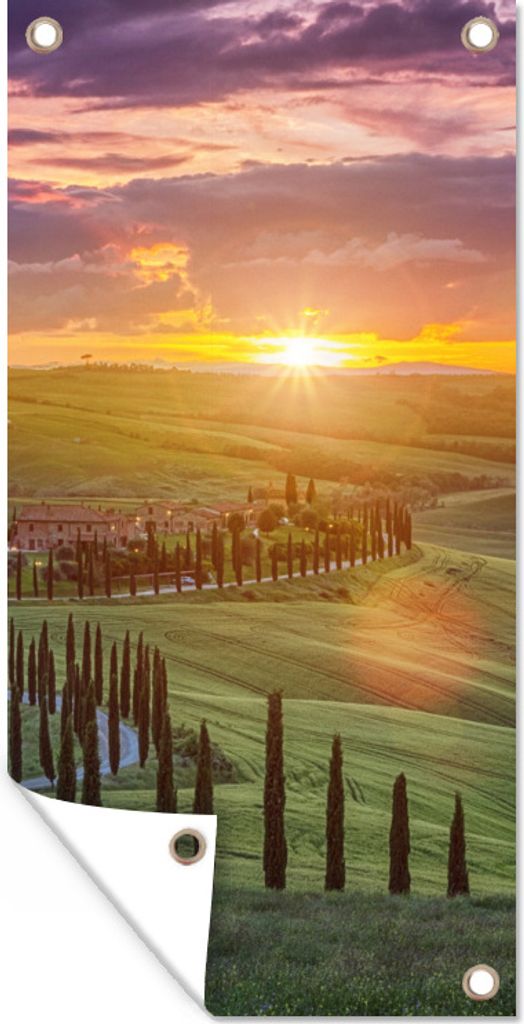 MuchoWow 30x60 cm Outdoor-Poster Gartendeko Sichtschutz Garten Poster für den Garten Italien - Sonnenuntergang - Toskana