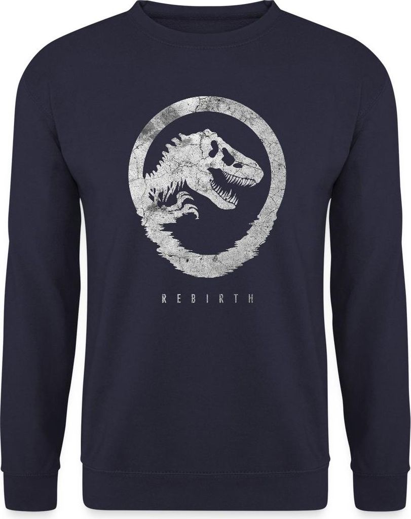 Spreadshirt Jurassic World Rebirth Logo Mit T-Rex Im Steinlook Uni Pullover, XL, Navy