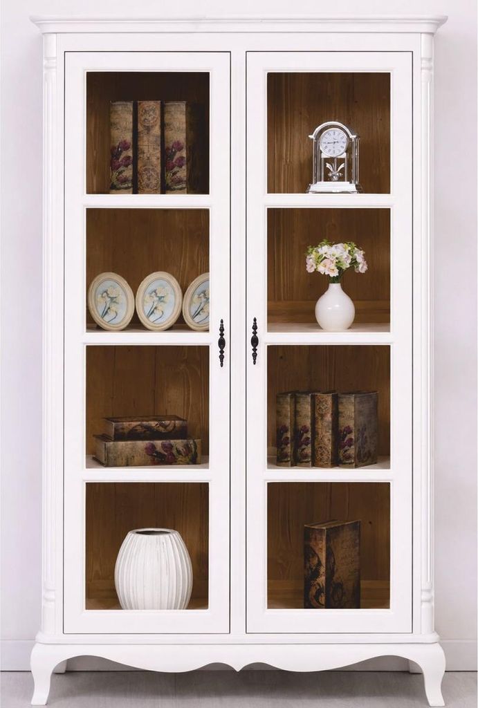 Casa Padrino Landhausstil Vitrine mit 2 Glastüren Weiß / Braun 112 x 49 x H. 190 cm
