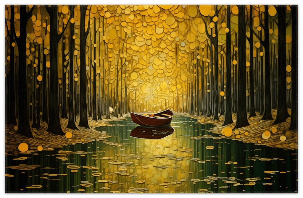 Wallario Premium Teppich, Größe 90 x 140 cm, Boot im goldenen Licht