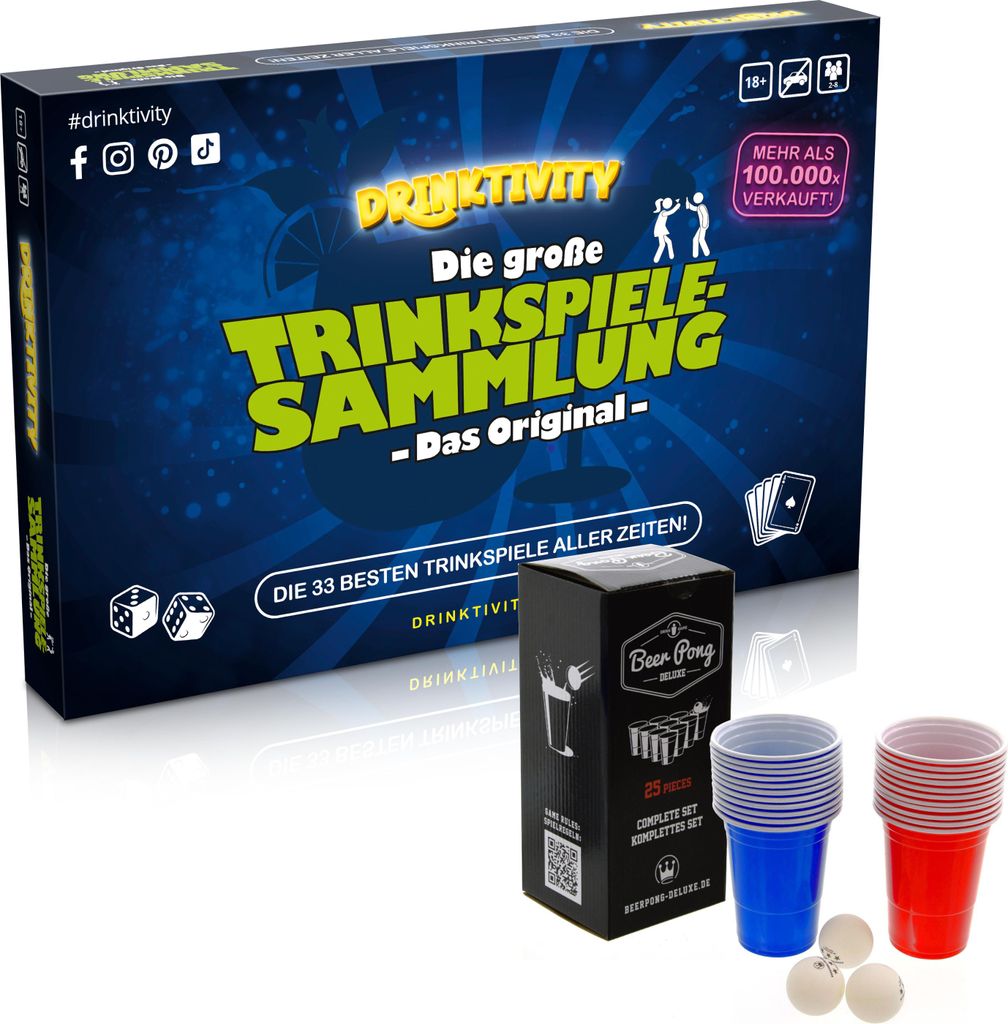 Party BUNDLE Trinkspiel Sammlung Drinktivity mit Beerpong Set für ab 18 Jahren