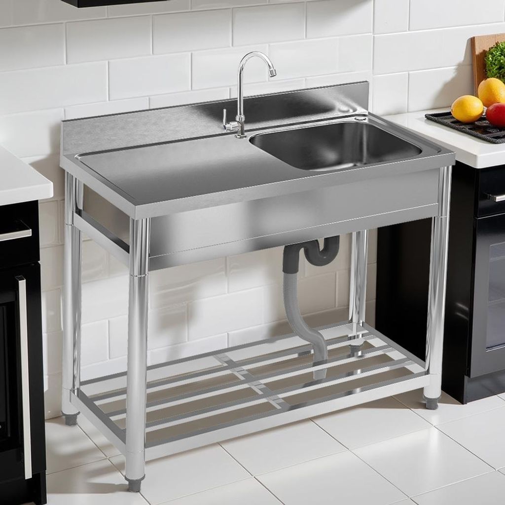 Küchenspüle Spülbecken Spültisch Gastrospüle Spülbecken Edelstahlspüle Gastro Gastronomie Spüle Arbeitstisch Waschbecken Edelstahl 100x50x8...