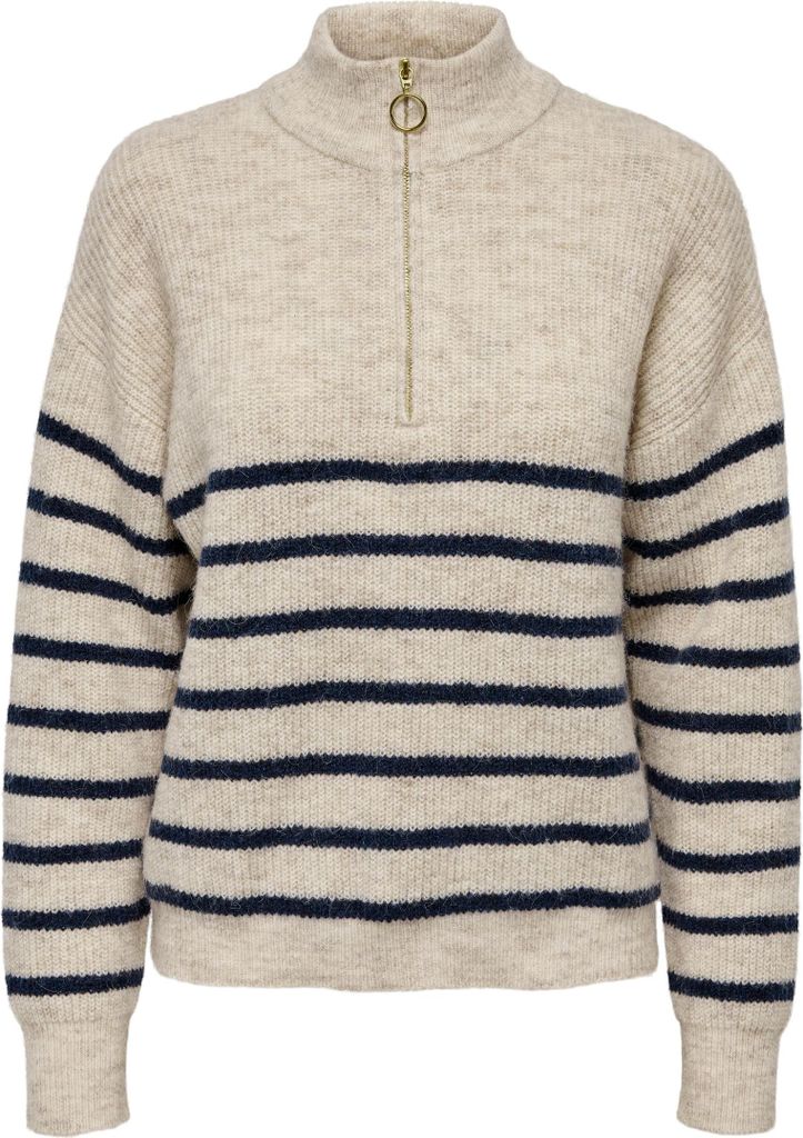ONLY Gestreifter Pullover mit Reißverschluss und Stehkragen Größe: XS