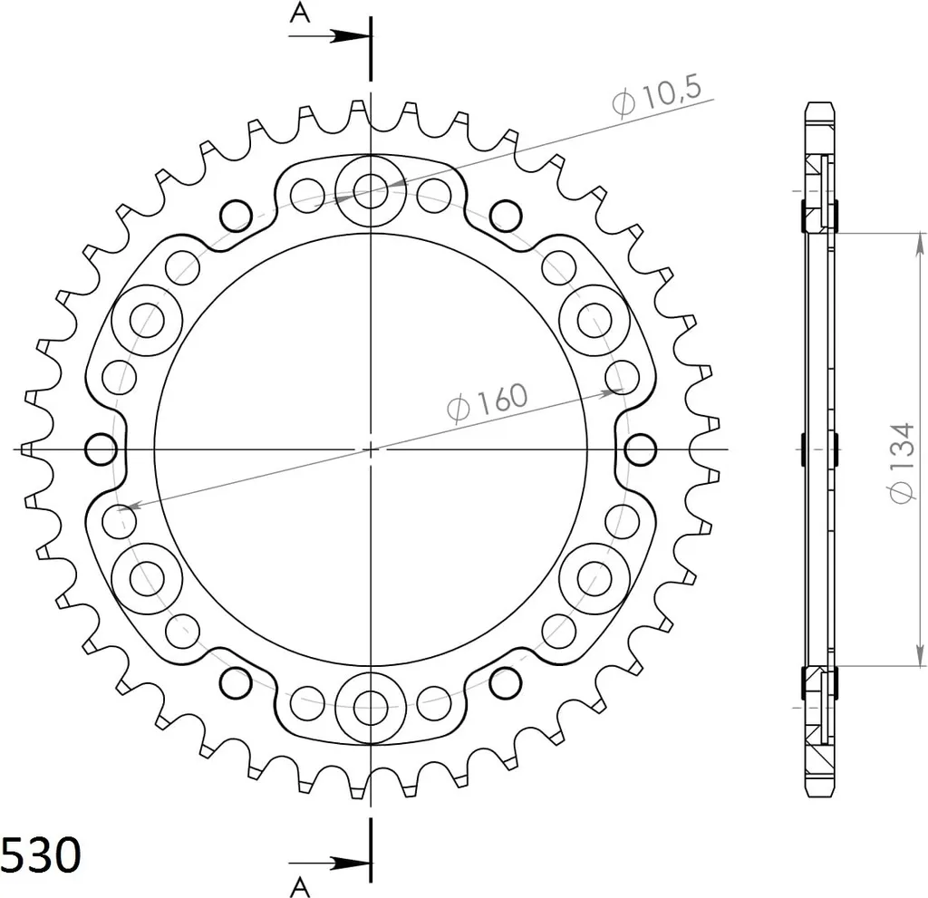 Pignon arrière bimétal 530 42 dents argent pour transmission moto