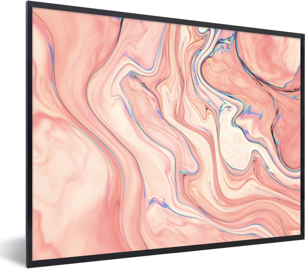 MuchoWow Gerahmtes Poster Marmor - Pastell - Rosa - Blau - Marmoroptik - Abstrakt 40x30 cm - Poster mit Schwarzem Bilderrahmen Wandposter Rahmen ...
