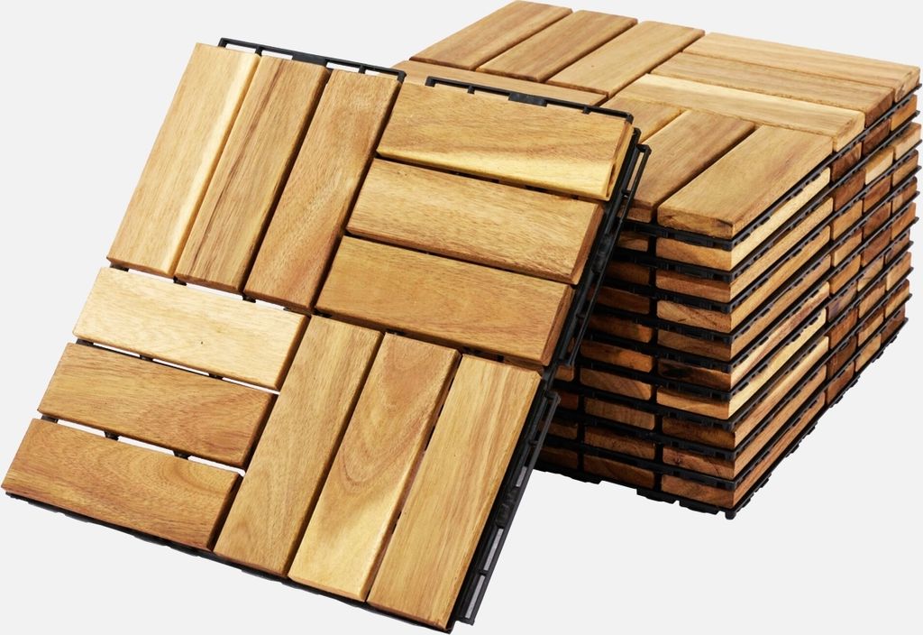 sweeek - Terrassenfliesen aus Holz, quadratisches Muster - Holzfarben