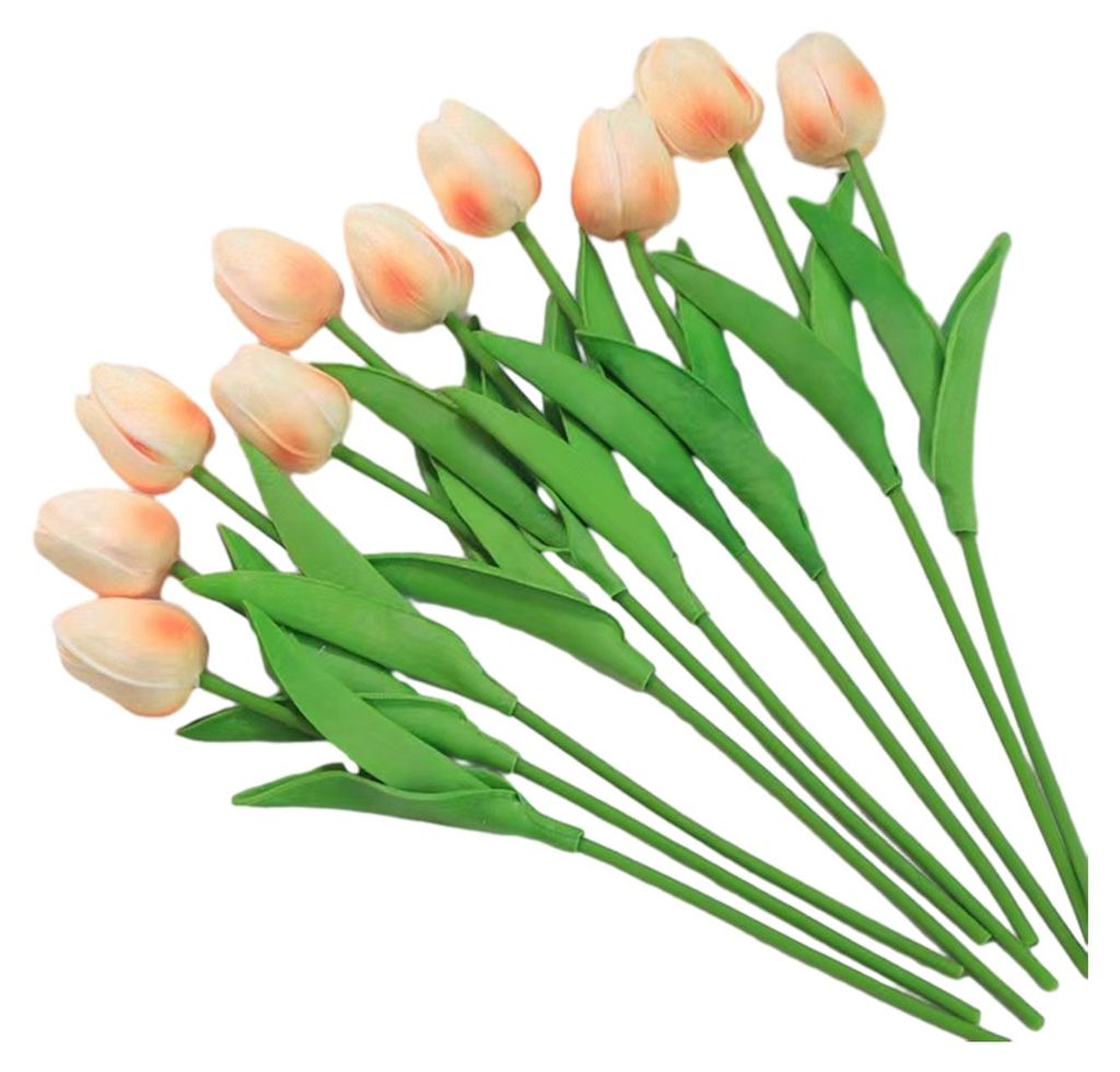 10 künstliche Tulpen, Tulpenstrauß aus PolyurethanKunstleder mit langem Stiel, realistische Haptik, ideal als Tischdekoration für Hochzeiten, Mu...