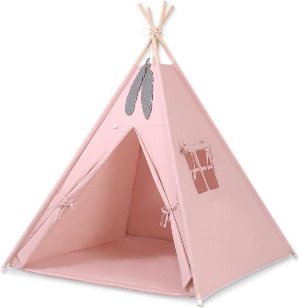Tipi-Zelt für Kinder – Spielzelt – sicher und leicht, mit Spielmatte und dekorativen Federn