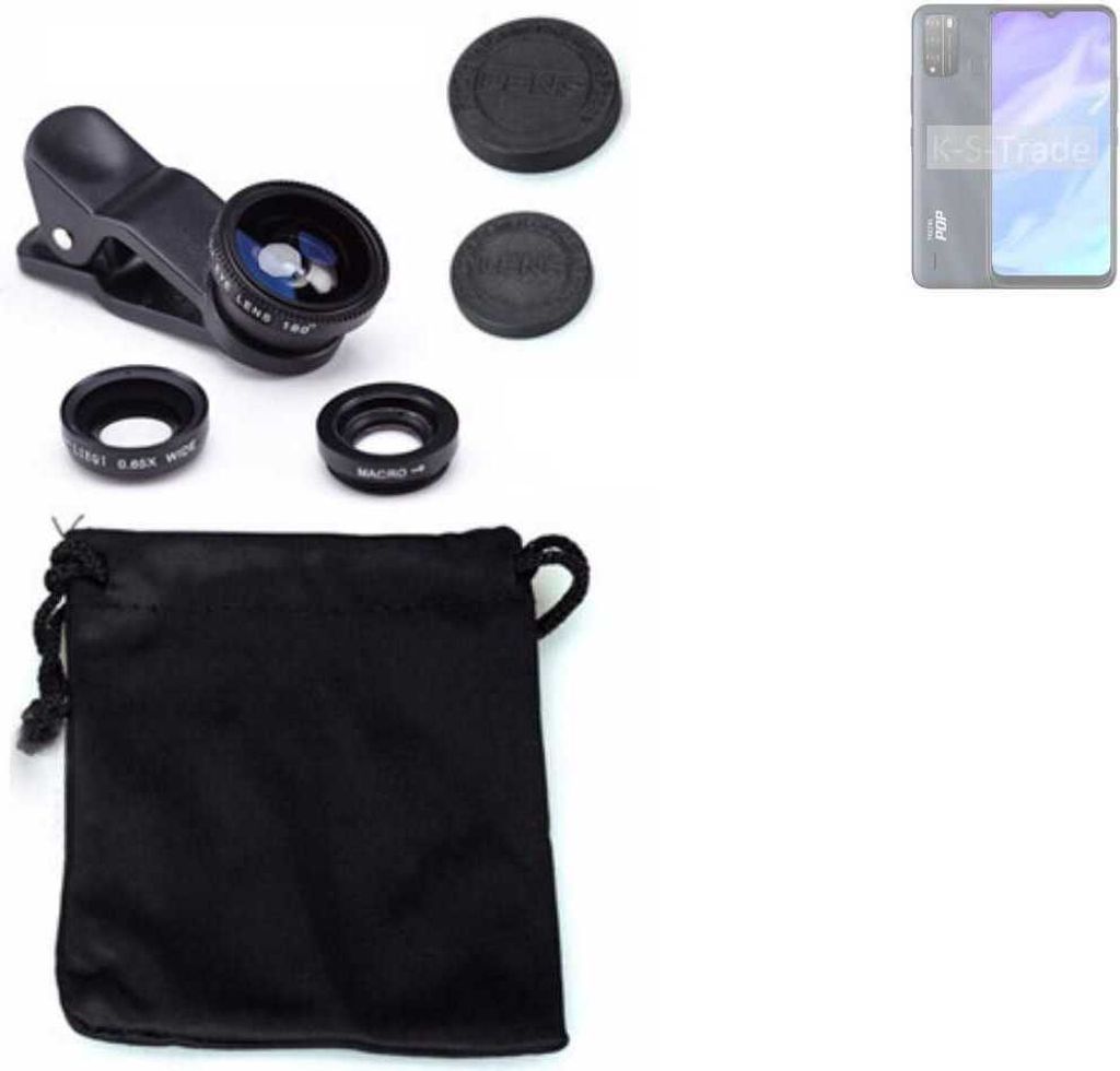 K-S-Trade Smartphone Kamera Linsen Set Kompatibel mit Tecno Pop 5X 3in1 Clip-On Kamera Adapter Macro Weitwinkel FishEye Fischauge Objektiv Linse