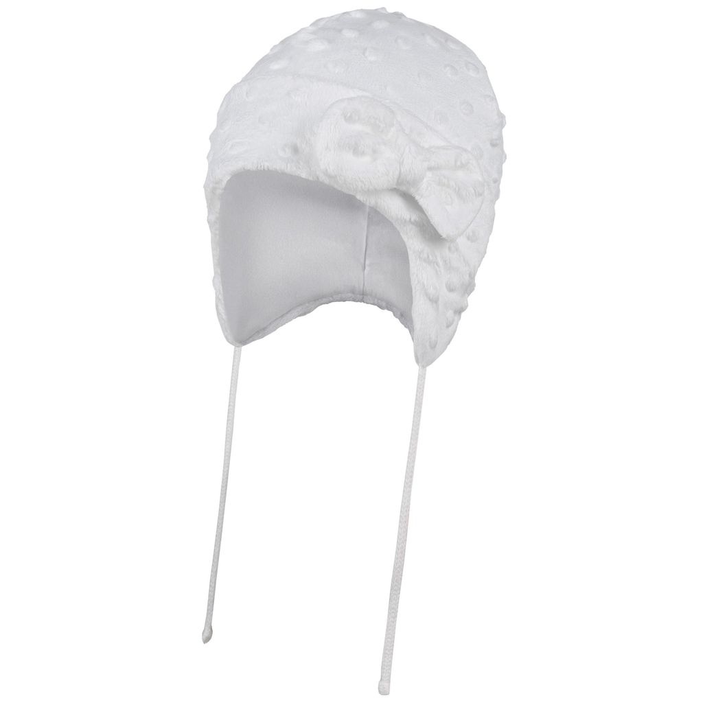 Wintermütze Mädchen Baby Bindemütze Baumwolle Plüsch, Gr. 48, Weiß