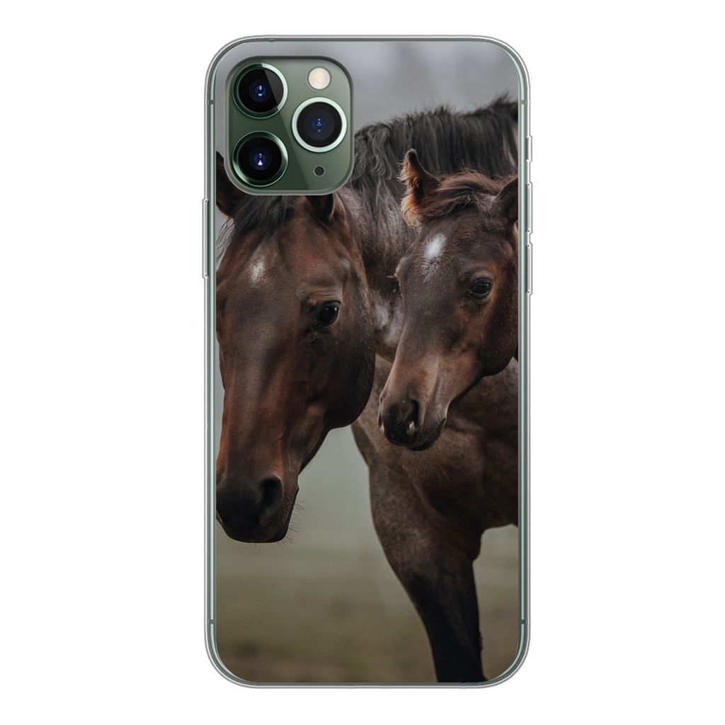 MuchoWow Handyhülle Schutzhülle Hülle für iPhone 11 Pro Pferde - Nebel - Landschaft Silikon Softcase Handy Hülle - Handy