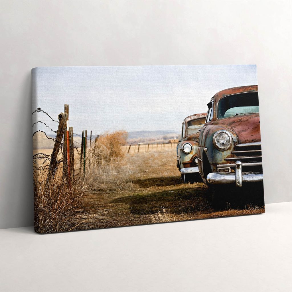 Alte verlassene Autos – Leinwandbild Wandbild – 60x40 cm – Leinwandbilder – Wandbilder – Schlafzimmer – Flur