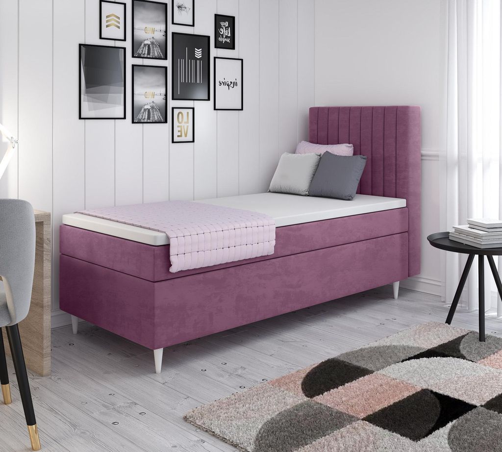 FurMeb24 Polsterbett HILTON - 90 x 200 cm - mit topper - Rechte Seite - Rosa 117