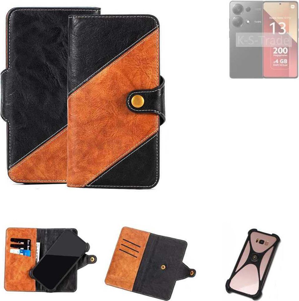 K-S-Trade Handyhülle Schutzhülle Bookstyle Case Wallet-Case kompatibel mit Xiaomi Redmi Note 13 Pro 4G Handy Cover Bumper Klapphülle schwarz