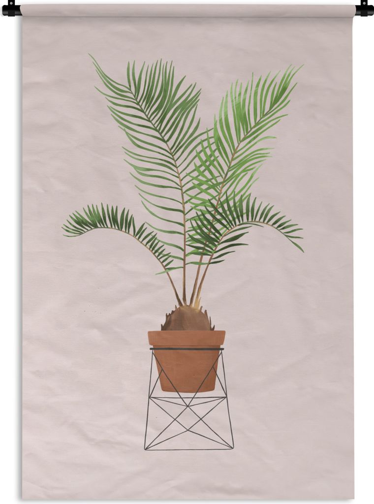 MuchoWow Wandteppich Wandbehang Pflanze - Palme - Pastell - Rosa 60x90 cm Tapisserie Dekoration Wandtuch - Foto-Teppich - Abwaschbar