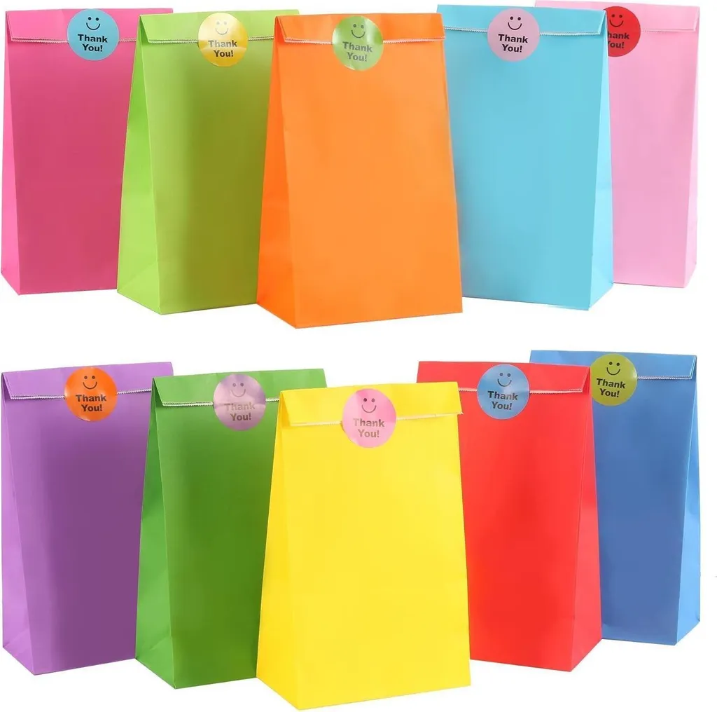 Lot de 20 sacs cadeaux en papier kraft coloré avec autocollants DIY