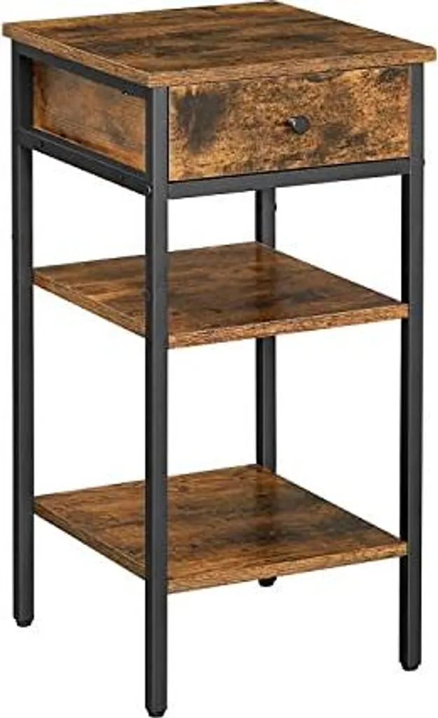 Table de chevet style industriel brun rustique avec étagères de rangement