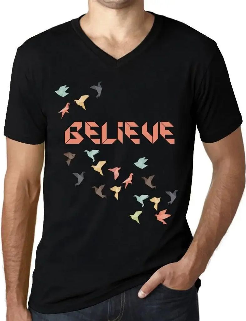Herren Grafik T-Shirt V-Ausschnitt Origami glauben – Origami Believe – Öko-Verantwortlich Vintage Jahrgang Kurzarm Lustige Druck Geburtstag Ge...