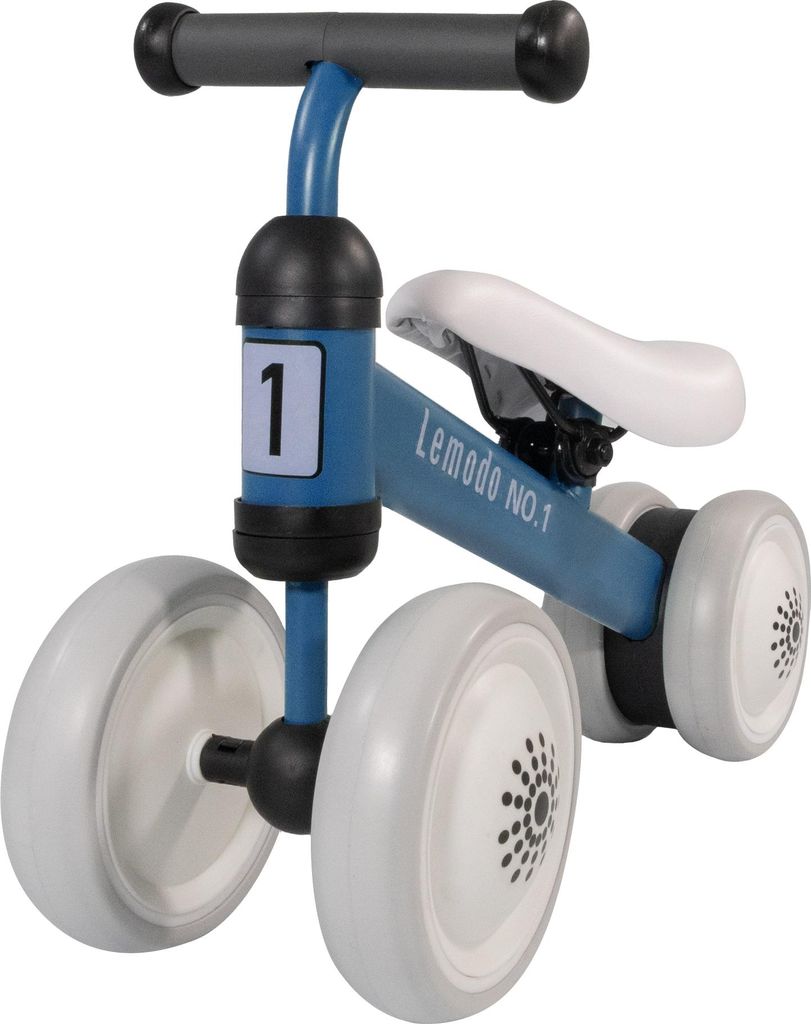 Lauflernrad blau, Kinderlaufrad mit Umkippschutz und gepolsterten Lenker, Mini Laufrad mit 4 Rädern