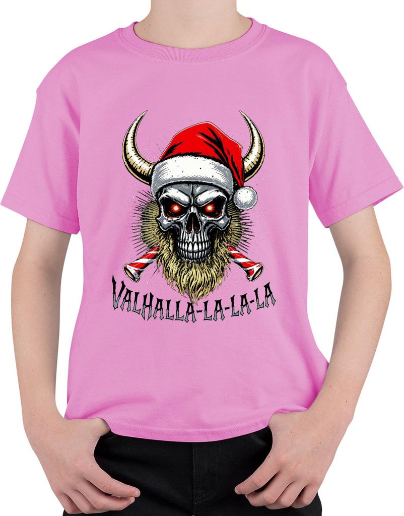 Valhalla La La La Wikinger Totenkopf Bart Santa Weihnachten Uni Kinder T-Shirt, Pink, 128