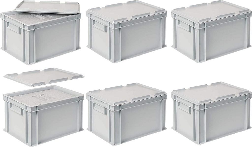 6x EPS Thermobox 10,4 Liter in Eurobox 400x300 mm grau mit Auflagedeckel