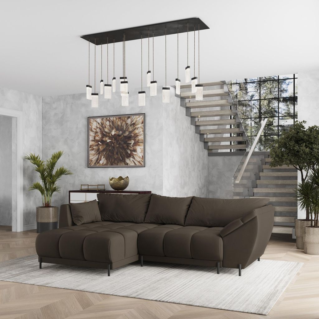 Masseno Ecksofa VESTANO L-S mit Schlaffunktion L-Form, Sofa mit Bettkasten, Wohnzimmersofa, Couch, Soffa, Bettsofa, Couchgarnitur- Braun, MATT VELV...