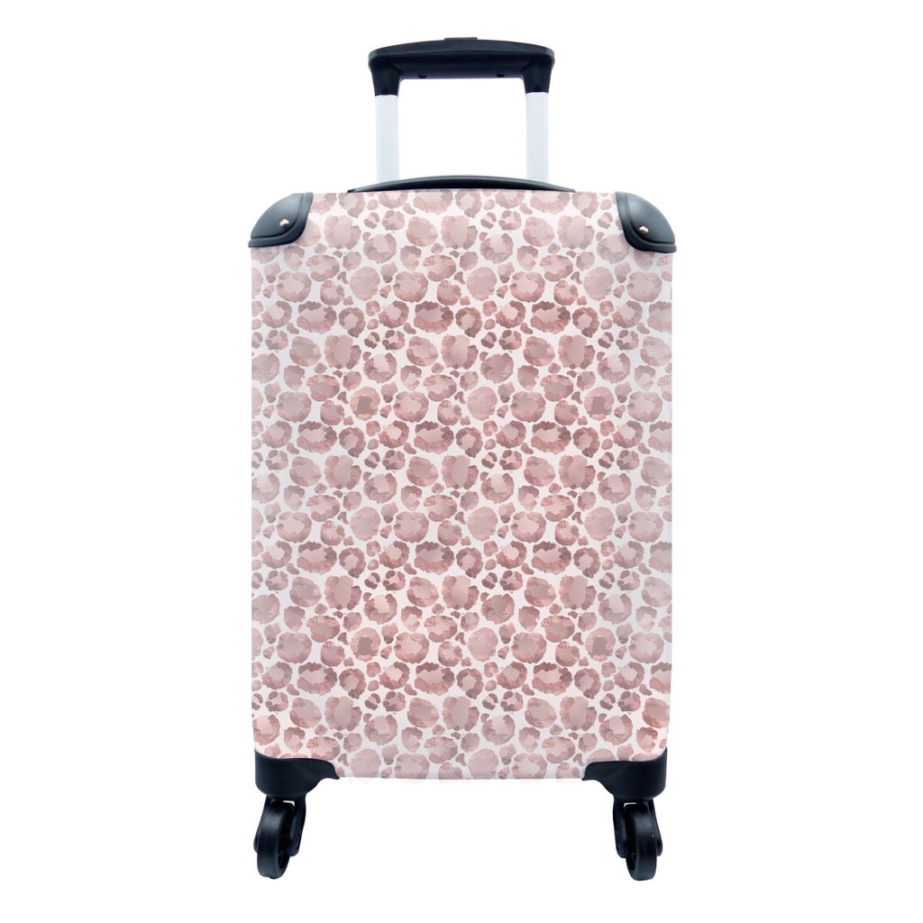 MuchoWow Koffer Handgepäck Trolley Rollkoffer Kleine Reisekoffer mit 4 Rollen - Pantherdruck - Rosa - Aquarellfarbe - Cabin Size < 55x40x23 cm &...