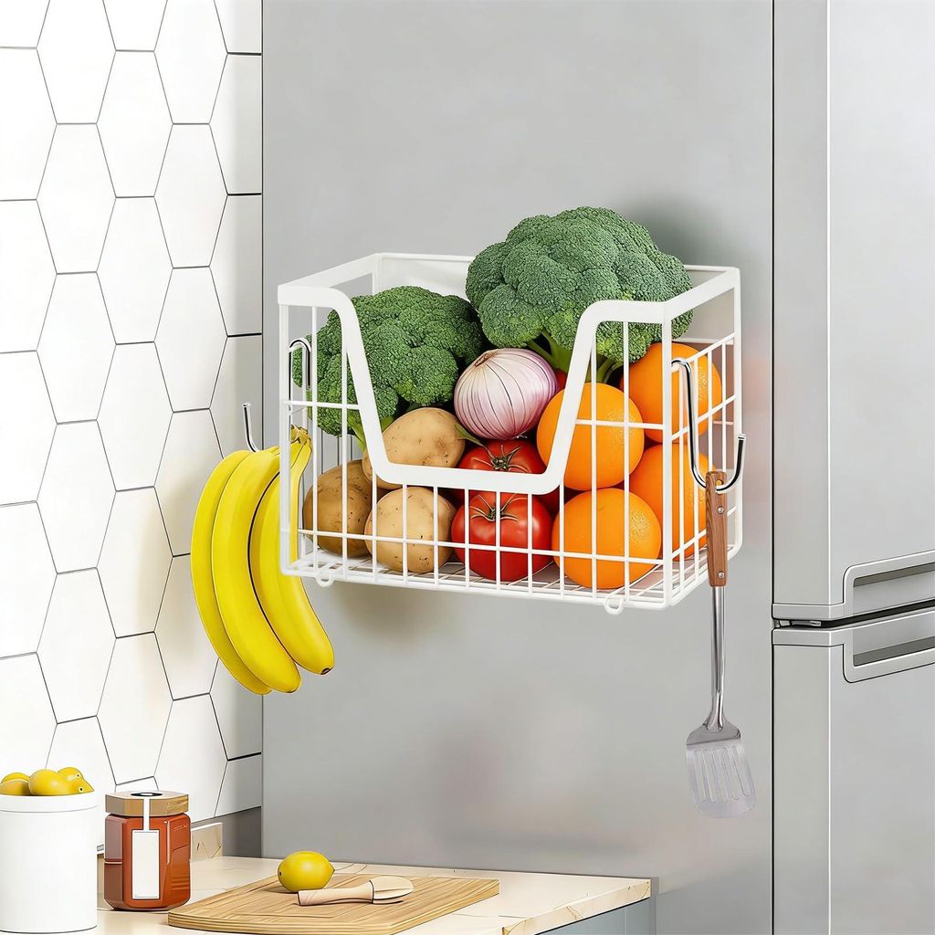 Magnetischer Kühlschrankhalter mit verschiebbaren Haken – Organizer für Gewürze, Obst und Küchenutensilien – Halterung für Bad und Küche,...