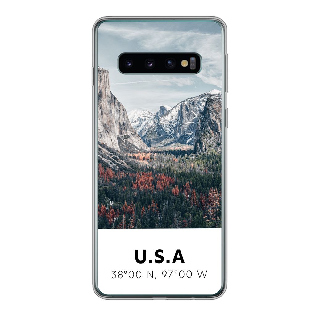 MuchoWow Handyhülle Schutzhülle Hülle für Samsung Galaxy S10 Yosemite - Amerika - Wyoming - Wald - Berge Silikon Softcase Handy Hülle - Hand...