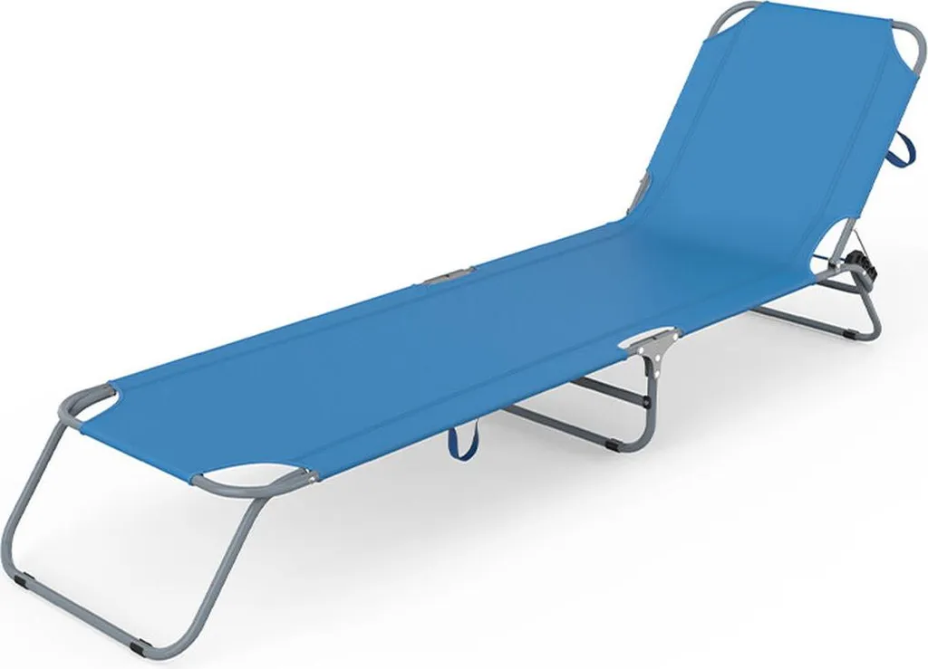 Transat de Plage Bleu Acier Résistant et Pliable 187X55X24 Marbueno