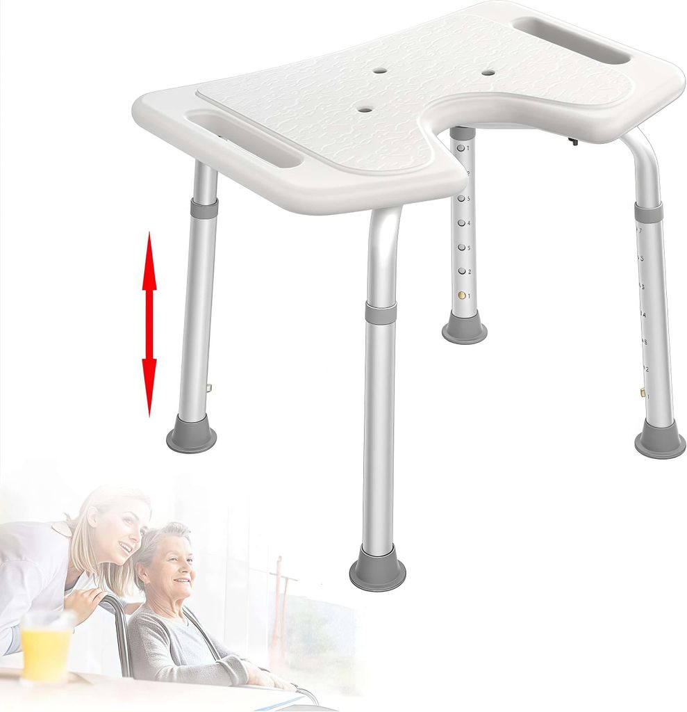 Duschhocker & -sitze, U-förmiger Dusch- und Badhocker, Höhenverstellbar 35-51 cm, Duschsitz, Duschhilfe belastbar bis 135KG