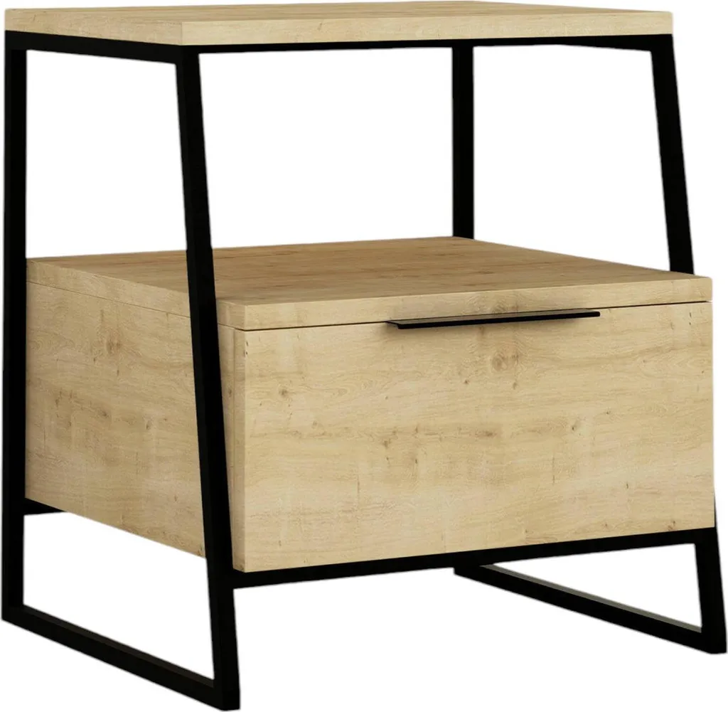 Table de Nuit Rosita 1 Tiroir Finition Chêne Brun Style Scandinave Chic