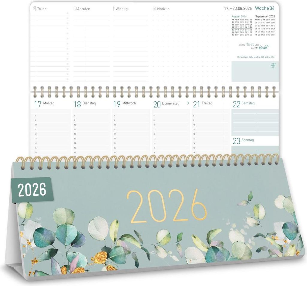 Tischkalender 2026 mit Aufsteller / Minty Leaves / Produktbild 