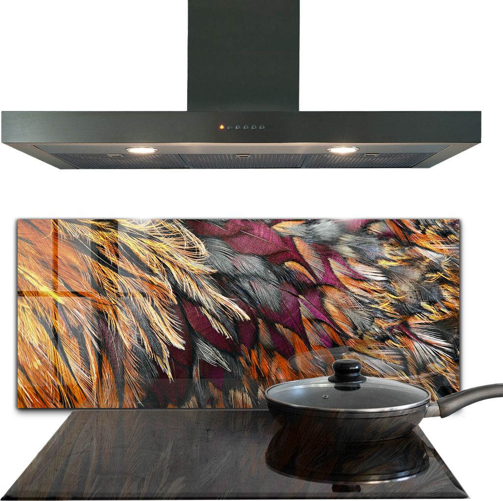 Spritzschutz aus Glas Küchenrückwand - Wandschutz für Herd und Spüle - 125x50 cm - Bunte Vogelfedern