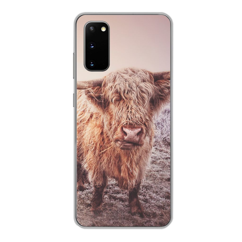 MuchoWow Handyhülle Schutzhülle Hülle für Samsung Galaxy S20 Schottische Hochlandbewohner - Licht - Himmel - Natur Silikon Softcase Handy Hü...