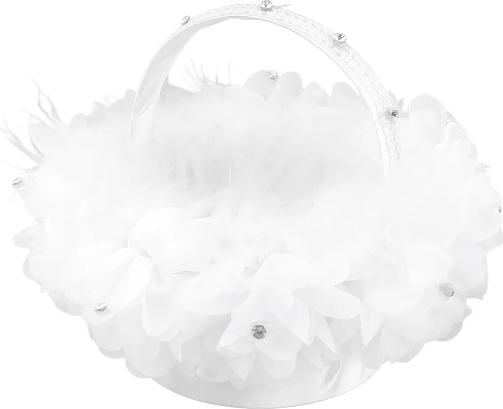 Panier Blanc pour Fille de Fleur avec Perles et Pétales pour Mariage