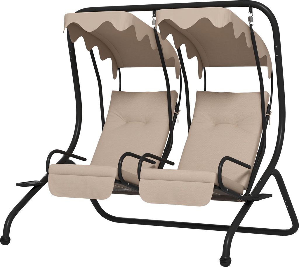 Hollywoodschaukel Gartenschaukel, wetterbeständig,2 getrennte Size, 2 Getränkehalter, 170 cm x 136 cm x 170 cm, Beige
