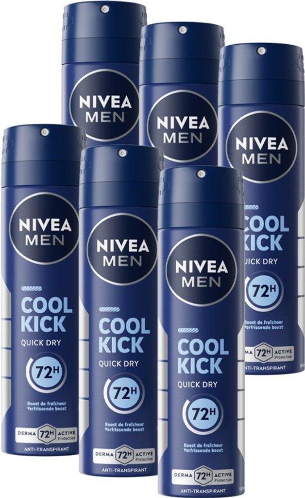 NIVEA NIVEA MEN Cool Kick Deodorant Spray - Anti-Transparent Deo - 72h Schutz - Vorteilspackung - 6 x 150 ml