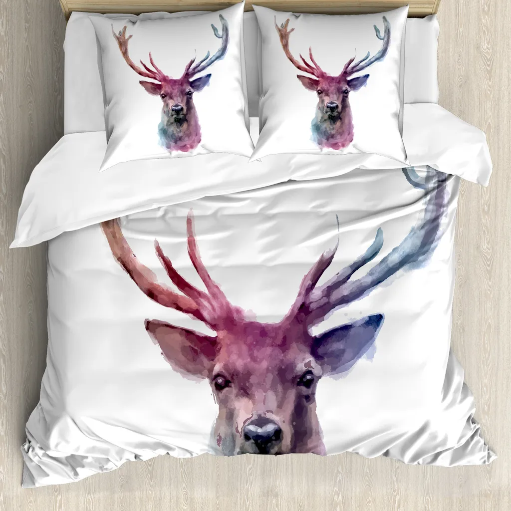 ABAKUHAUS Copripiumino Hirsch, Antlers Wild Nature, antiacaro, adatto a chi soffre di allergie, con federe, 200 cm x 200 cm - 80 x 80 cm, rosa lilla