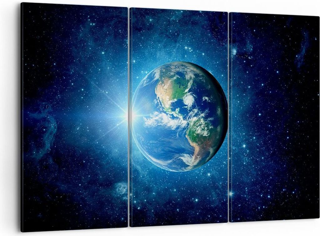 Bild auf Leinwand - Leinwandbild - Erde Universum Sterne Galaxie - 105x70cm - Wand Bild - Wanddeko - Leinwanddruck - Bilder - Kunstdruck - Wanddeko...