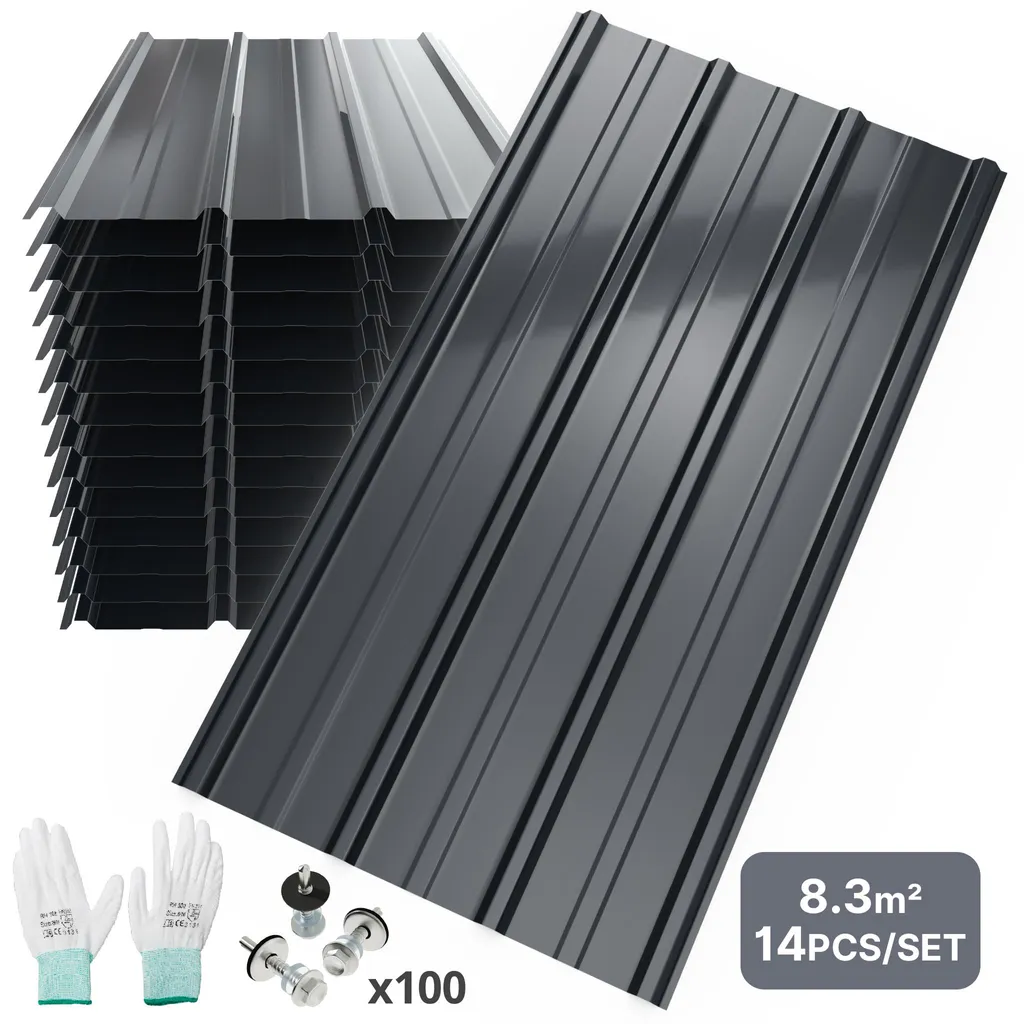 Tôles Trapézoïdales Résistantes aux Intempéries avec Vis et Gants 14pc