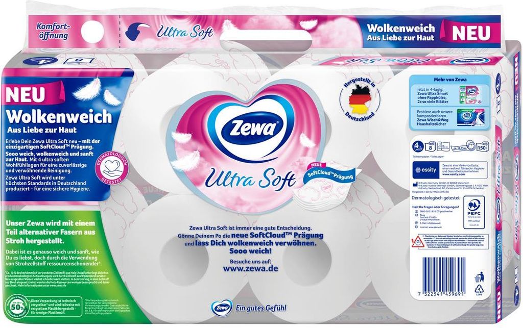 Zewa 39105 Zewa papier hygiénique Ultra Soft 4 plis 8 Image du produit 