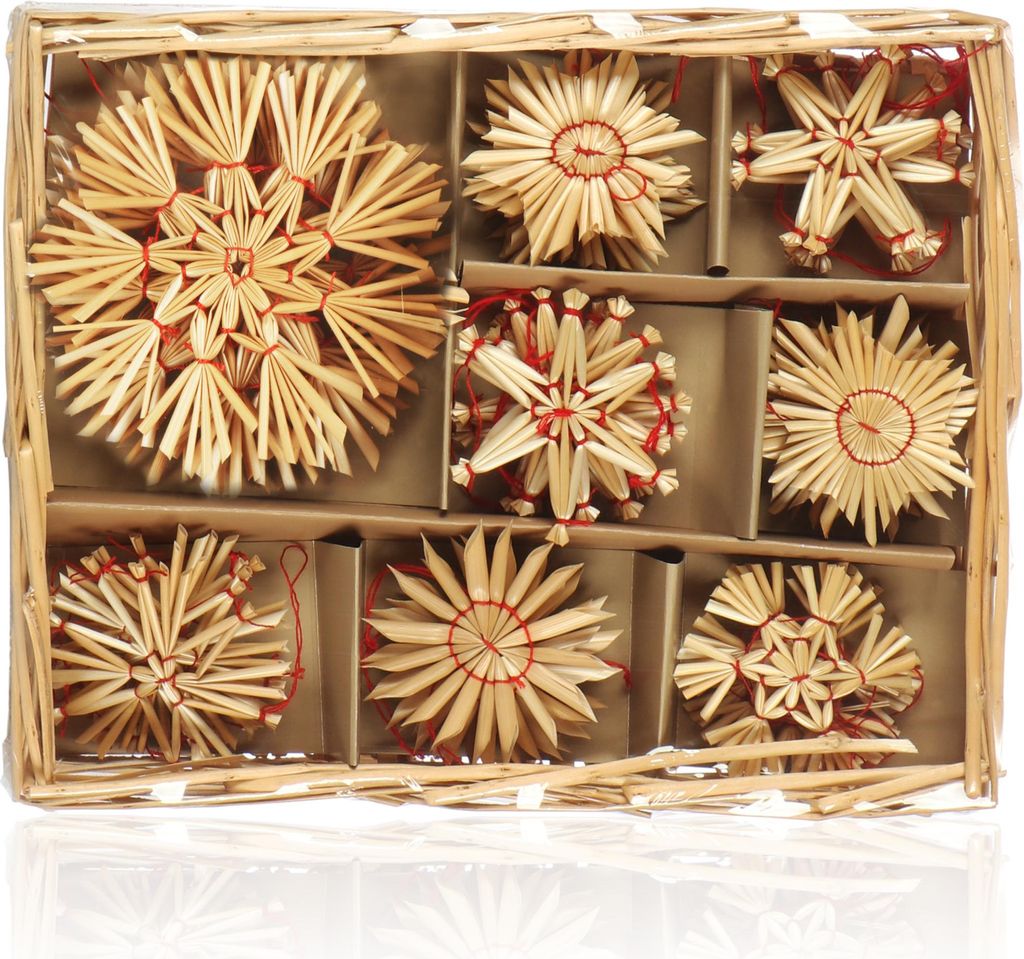 COM-FOUR® 36x Strohsterne im Mix-Set - Christbaum-Schmuck - Produktbild 
