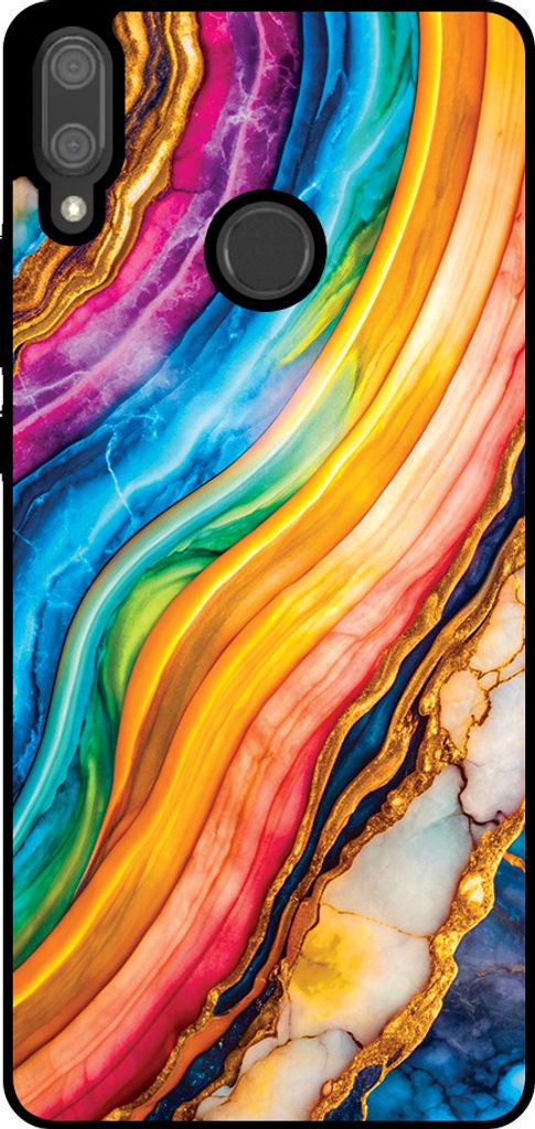 Smartphonica Telefon Fall fit für Huawei Y9 (2019) mit Regenbogen Gold Marmor Print - TPU Backcover Fall Regenbogen Gold Marmor Design