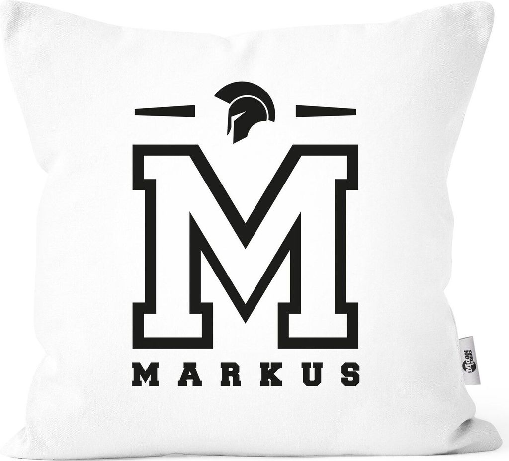Kissenbezug Initiale Name Sparta Helm personalisierbares Motiv Geschenk Männer College Style Moonworks weiß unisize