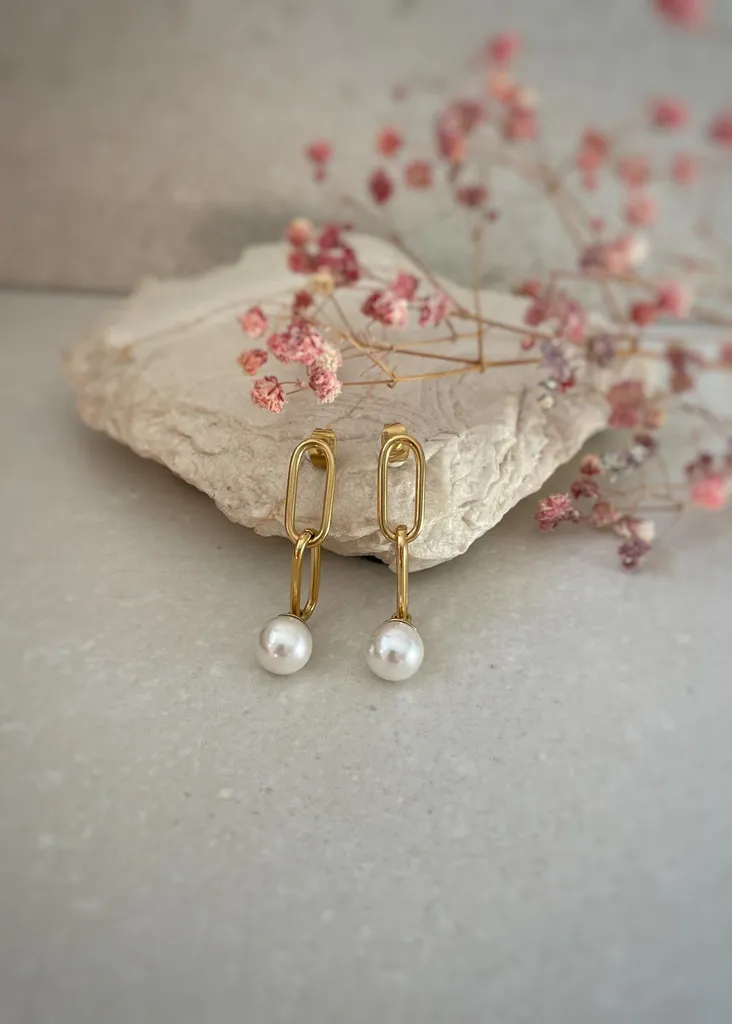 Orecchini a Cerchio Oro con Perla Naturale - Acciaio Inossidabile 316L - 5