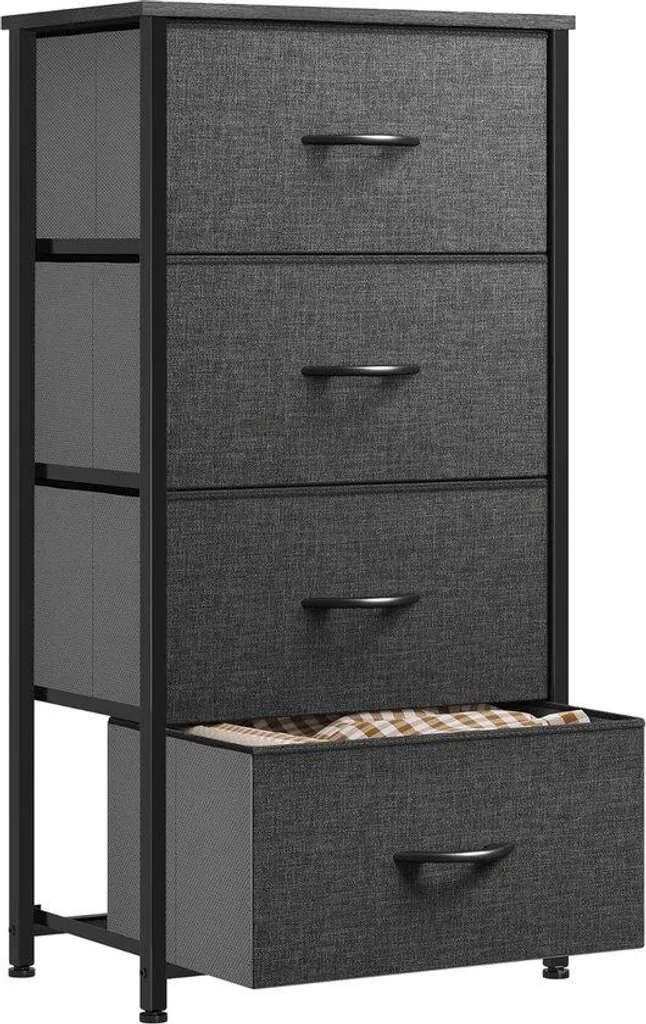Petit meuble de rangement pour salon et chambre - 4 tiroirs gris et noir